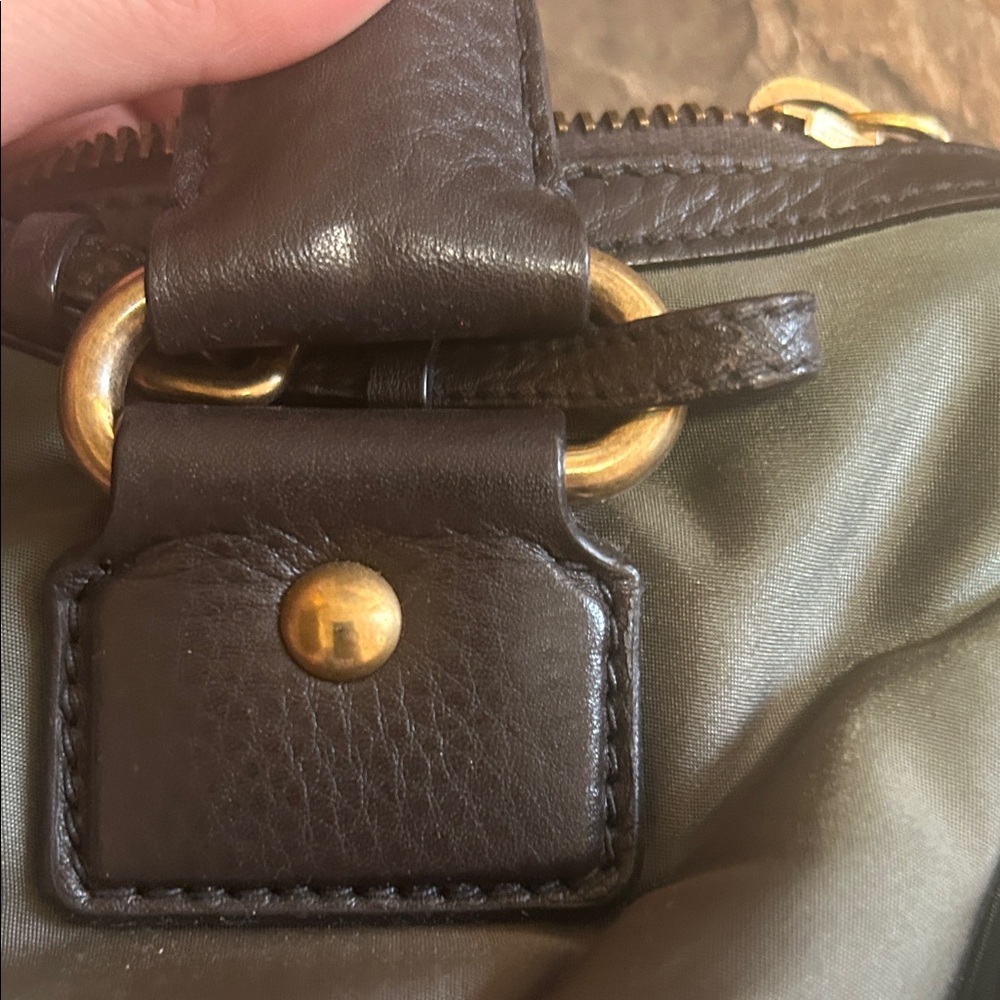Authentic Prada Olive Nylon Satchel with Dark Brown Leather Handles - Picture 5 of 12